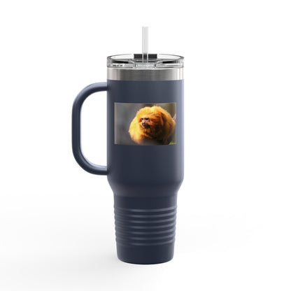 40oz Insulated Travel Mug with Cute Golden Pomeranian Photo