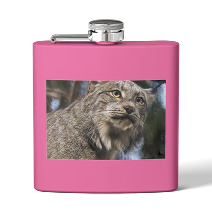 Lynx Portrait Stainless Steel Flask — 6oz Wildlife Gift for Outdoor Lovers