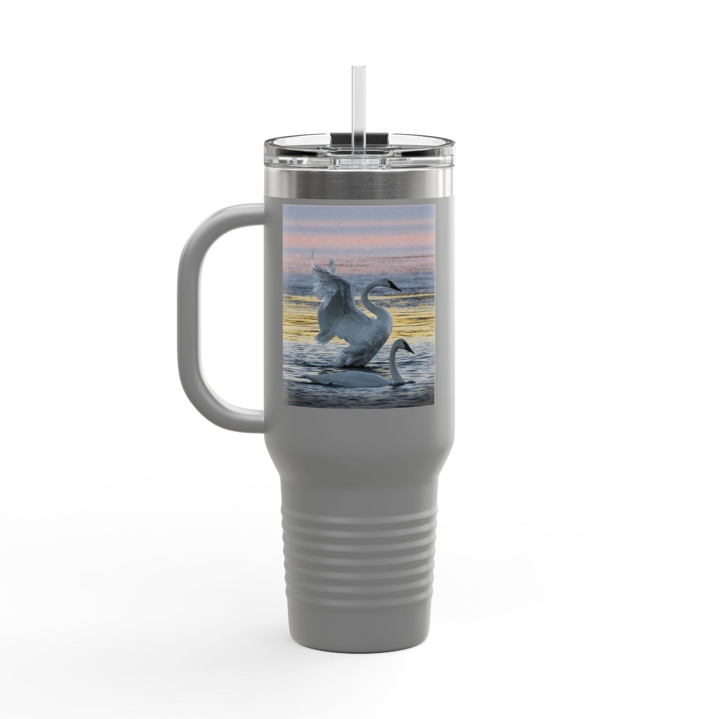 40oz Insulated Travel Mug — Swans at Sunrise Scenic Drink Tumbler
