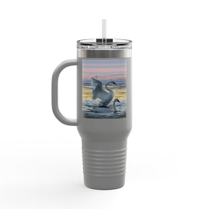 40oz Insulated Travel Mug — Swans at Sunrise Scenic Drink Tumbler
