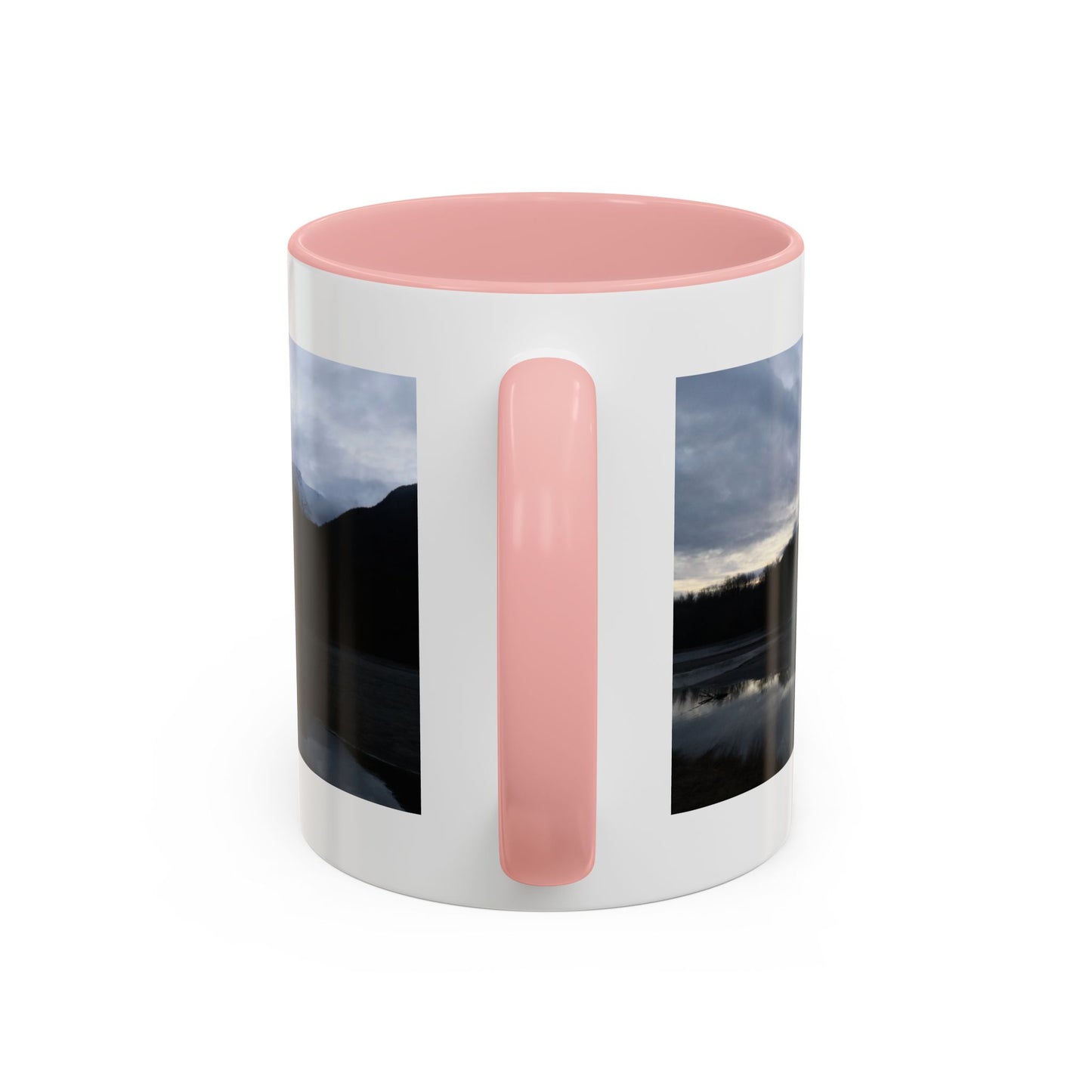 Scenic Mountain Lake Accent Coffee Mug — Moody Sunset Reflection (11oz & 15oz)