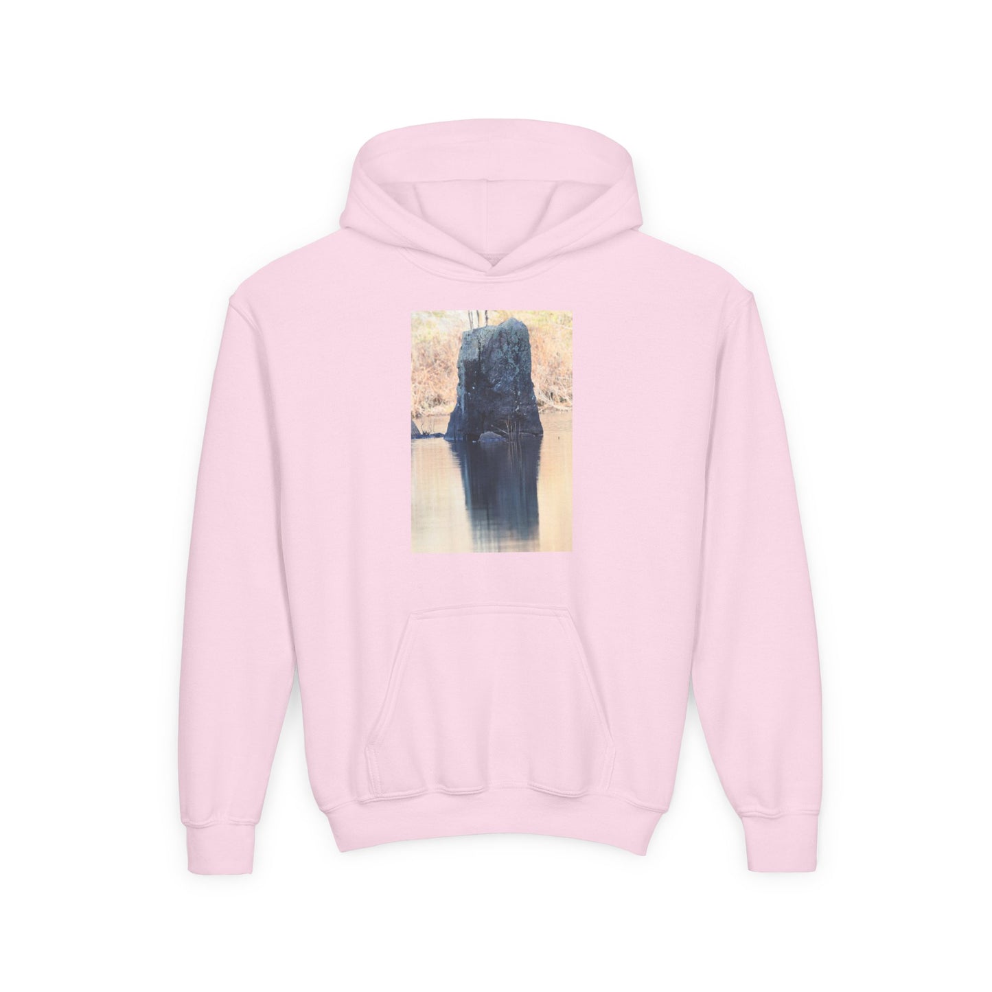 Youth Hoodie with Serene Lake Reflection Photo — Nature-Inspired Kids’ Pullover