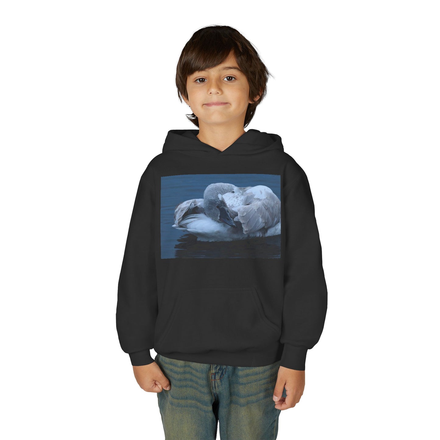 Youth Hoodie with Sleeping Swan Photo — Cozy Wildlife Sweatshirt