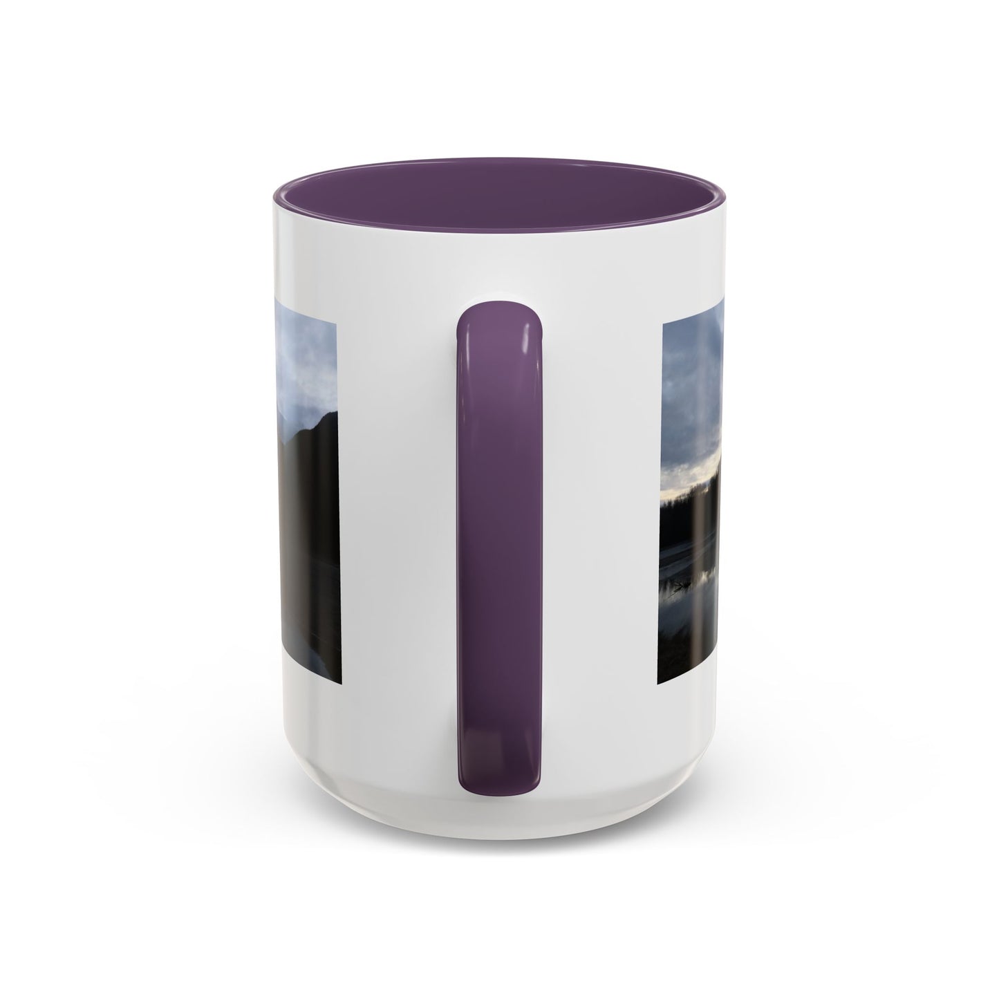 Scenic Mountain Lake Accent Coffee Mug — Moody Sunset Reflection (11oz & 15oz)