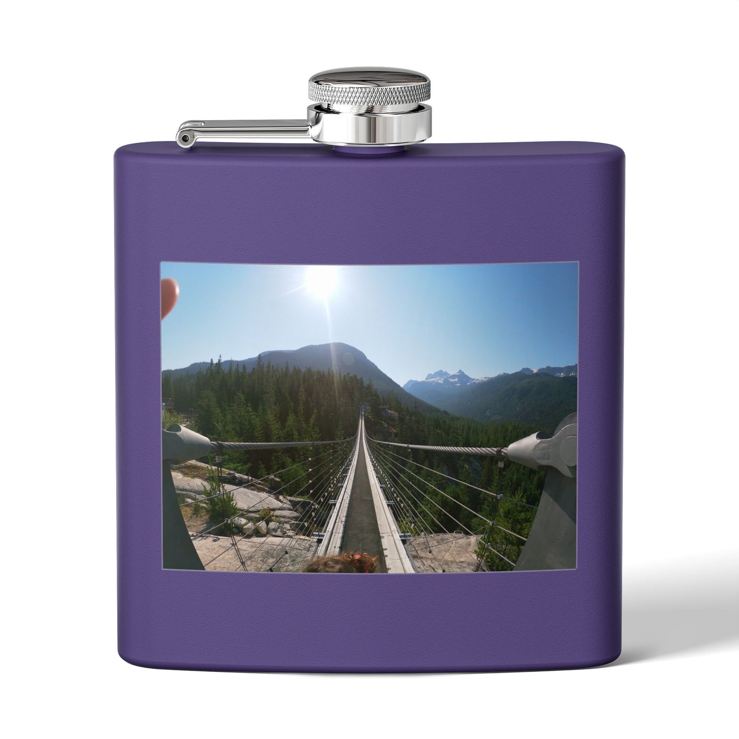 6oz Stainless Steel Flask with Mountain Suspension Bridge Photo — Outdoor Adventure Gift