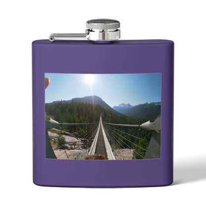 6oz Stainless Steel Flask with Mountain Suspension Bridge Photo — Outdoor Adventure Gift