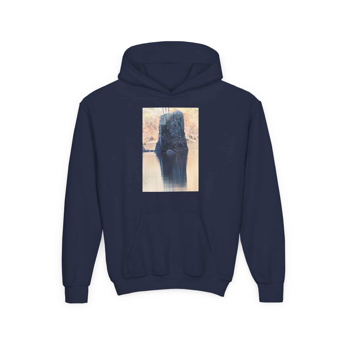 Youth Hoodie with Serene Lake Reflection Photo — Nature-Inspired Kids’ Pullover