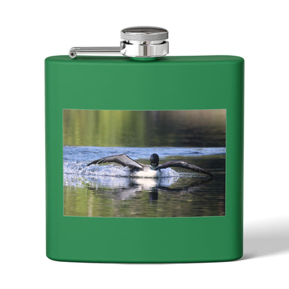 6oz Stainless Steel Flask with Diving Loon Photo – Wildlife Gift for Outdoor Enthusiasts