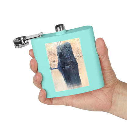6oz Stainless Steel Flask with Tranquil Lake Rock Photo – Portable Outdoor Hip Flask