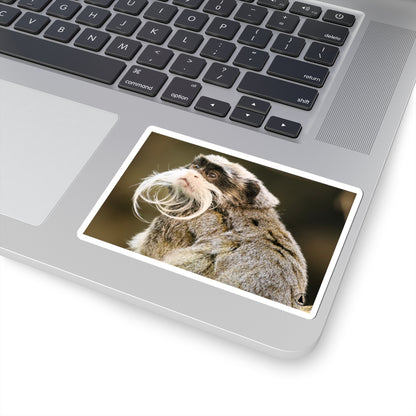 Emperor Tamarin Sticker — Cute Mustache Monkey Kiss-Cut Vinyl Sticker for Laptops & Water Bottles