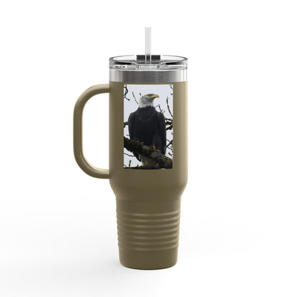 40oz Insulated Travel Mug with Bald Eagle Photo — Outdoor, Patriotic Wildlife Tumbler