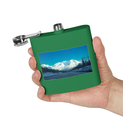 6oz Mountain Landscape Stainless Steel Flask – Snowy Peaks Photo Hip Flask