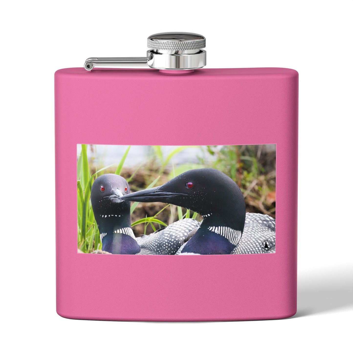 6oz Stainless Steel Flask — Loon Pair Nature Photo Flask for Outdoors & Gifts