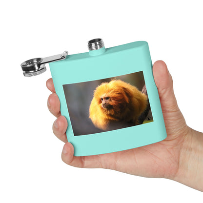 6oz Stainless Steel Flask with Golden Lion Tamarin Photo