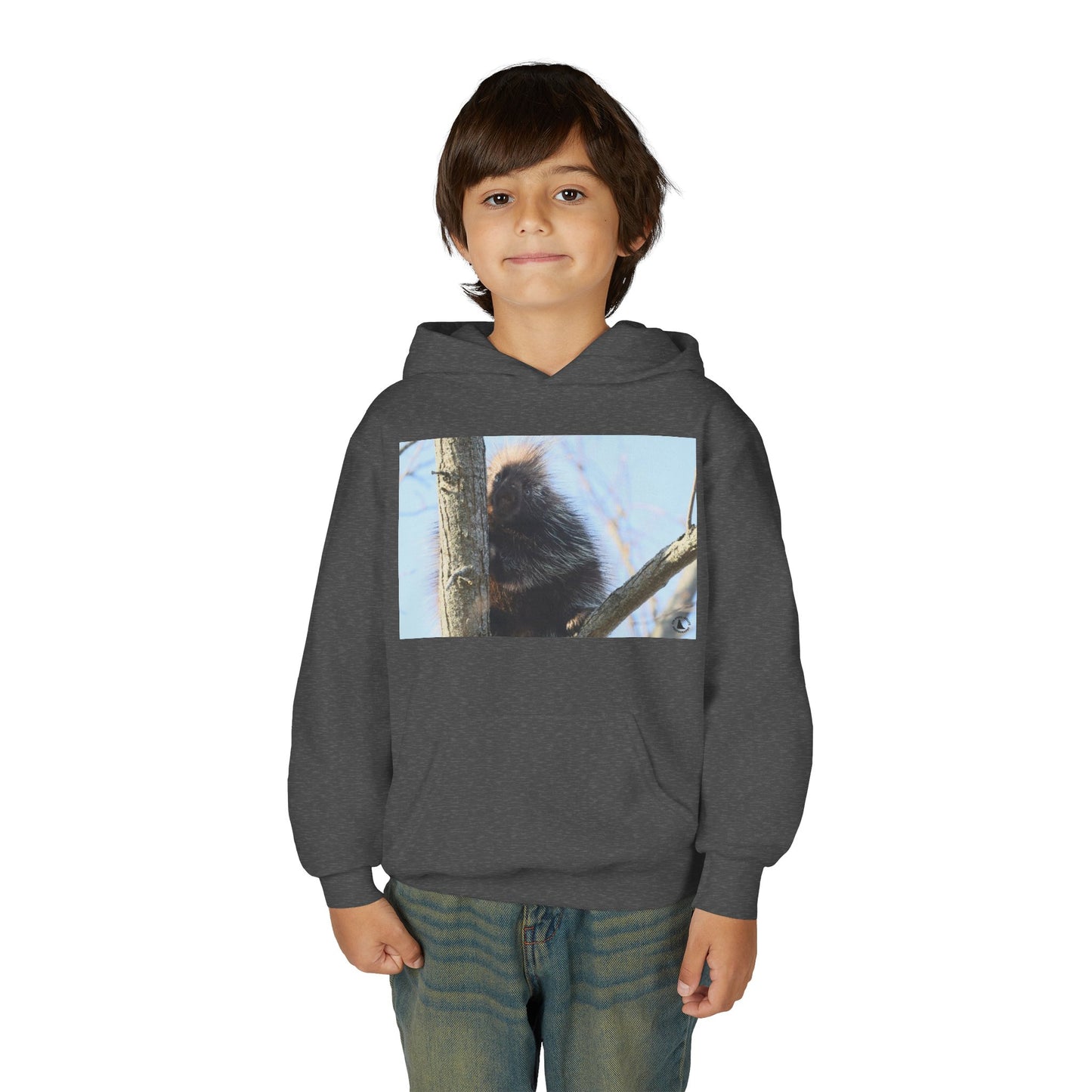 Youth Hoodie with Tree-Climbing Porcupine Photo – Cute Wildlife Kids Sweatshirt