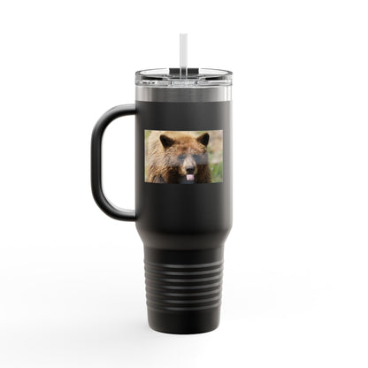 40oz Insulated Travel Mug — Photoreal Bear Photo, Stainless Steel Tumbler with Straw & Handle