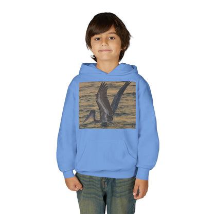 Youth Pelican Sunset Hoodie — Kids Beach Wildlife Pullover