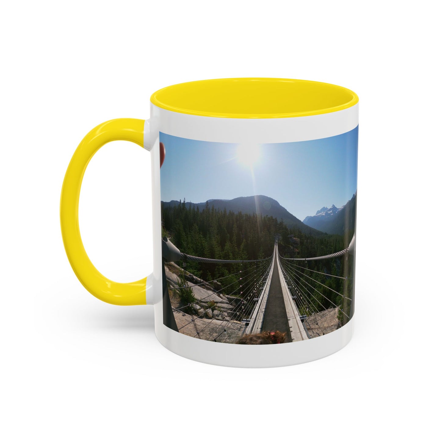 Bridge Trail Scenic Coffee Mug — Mountain Suspension Bridge Photo Accent Mug