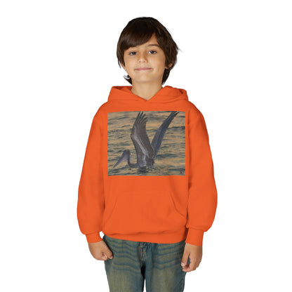 Youth Pelican Sunset Hoodie — Kids Beach Wildlife Pullover