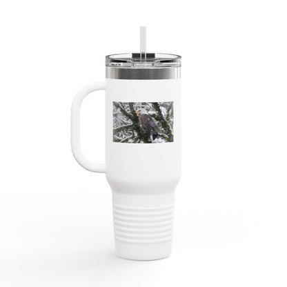 40oz Insulated Travel Mug with Snowy Owl Photo — Cold-Weather Wildlife Tumbler