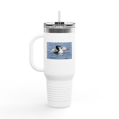 40oz Insulated Travel Mug with Loon Photo – Large Handle, Cold/Hot Beverage Tumbler