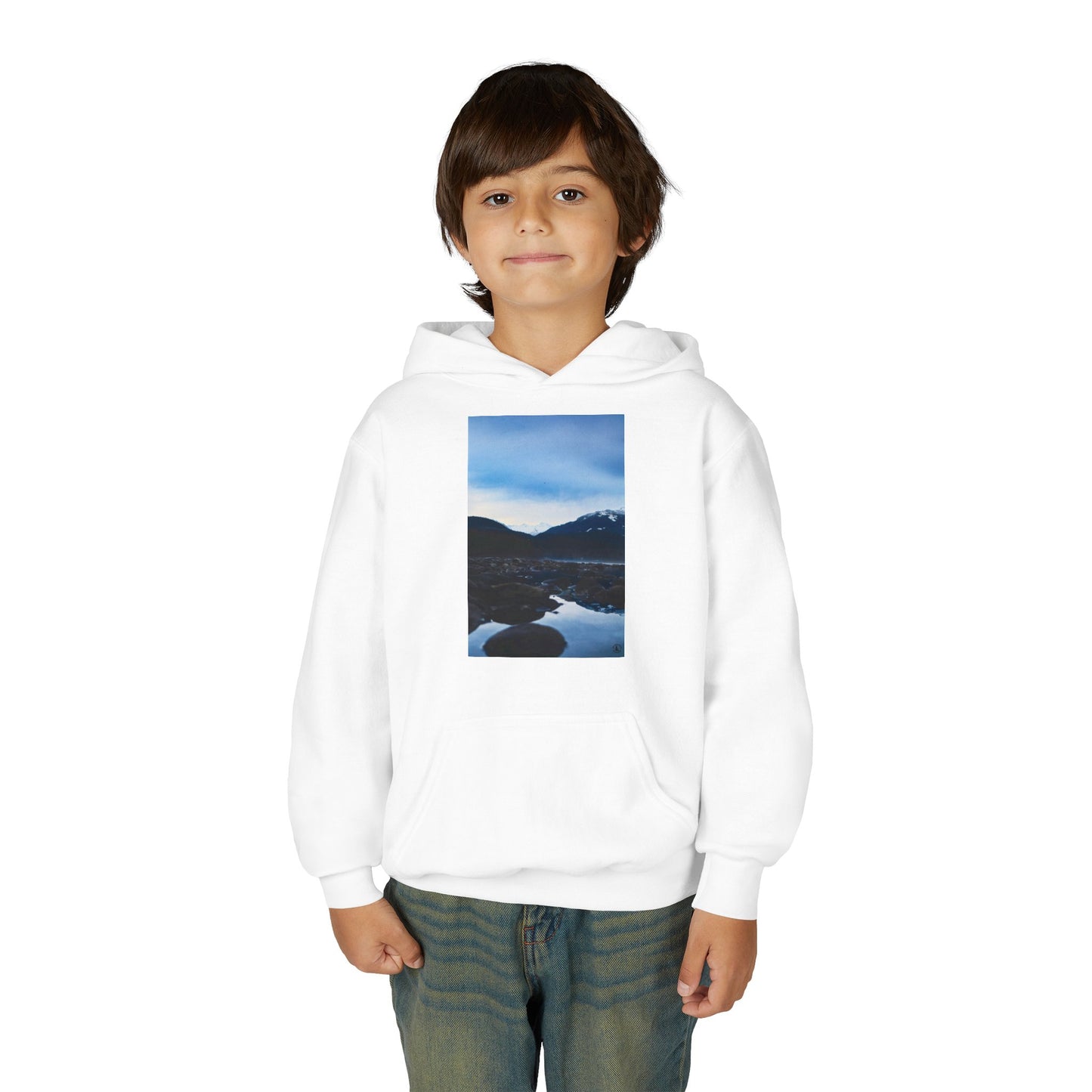 Youth Hoodie with Mountain Lake Photo Print — Nature Landscape Pullover