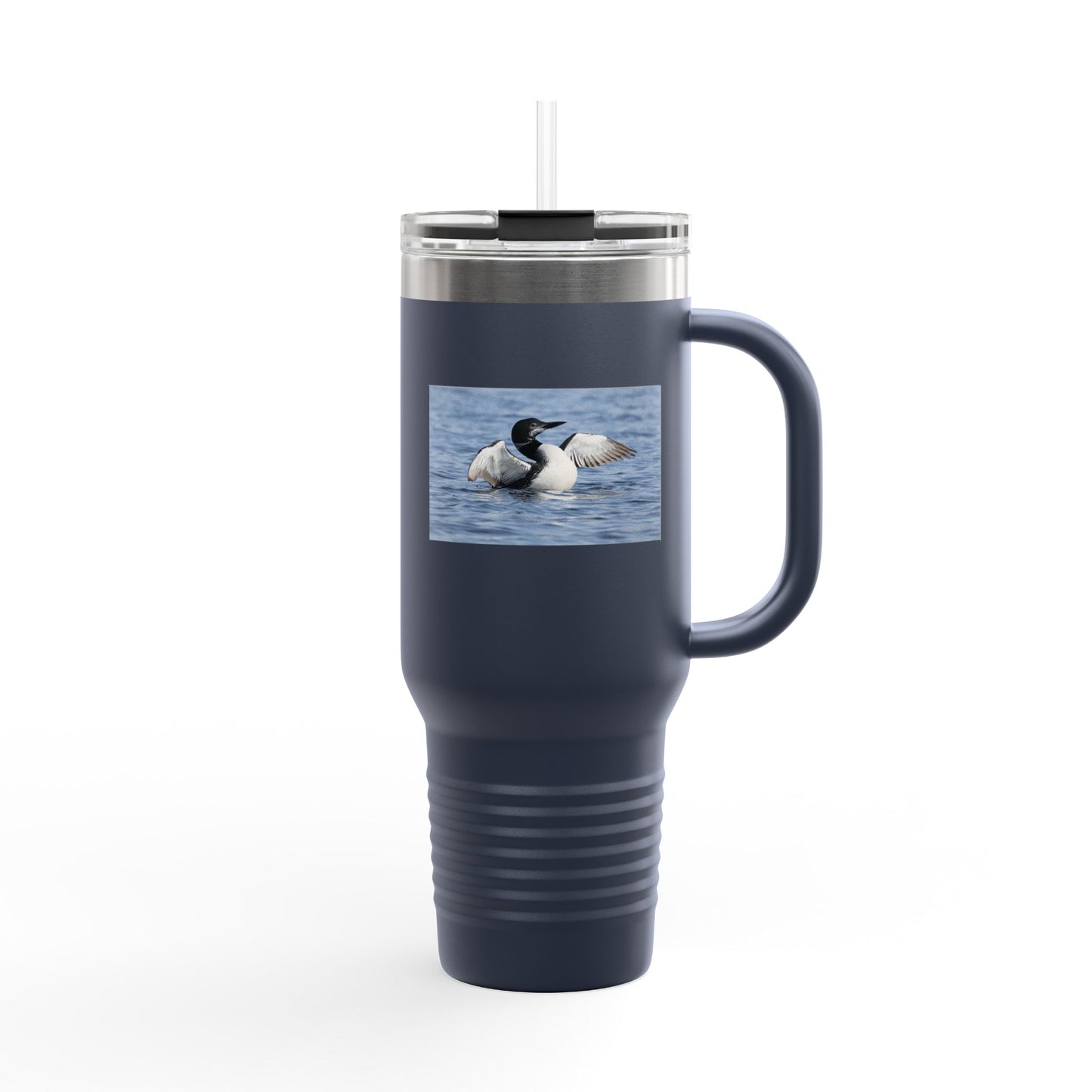 40oz Insulated Travel Mug with Loon Photo – Large Handle, Cold/Hot Beverage Tumbler