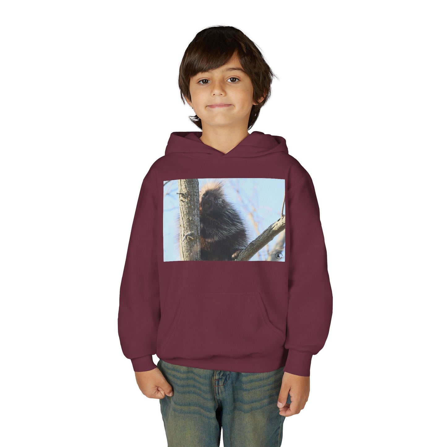 Youth Hoodie with Tree-Climbing Porcupine Photo – Cute Wildlife Kids Sweatshirt