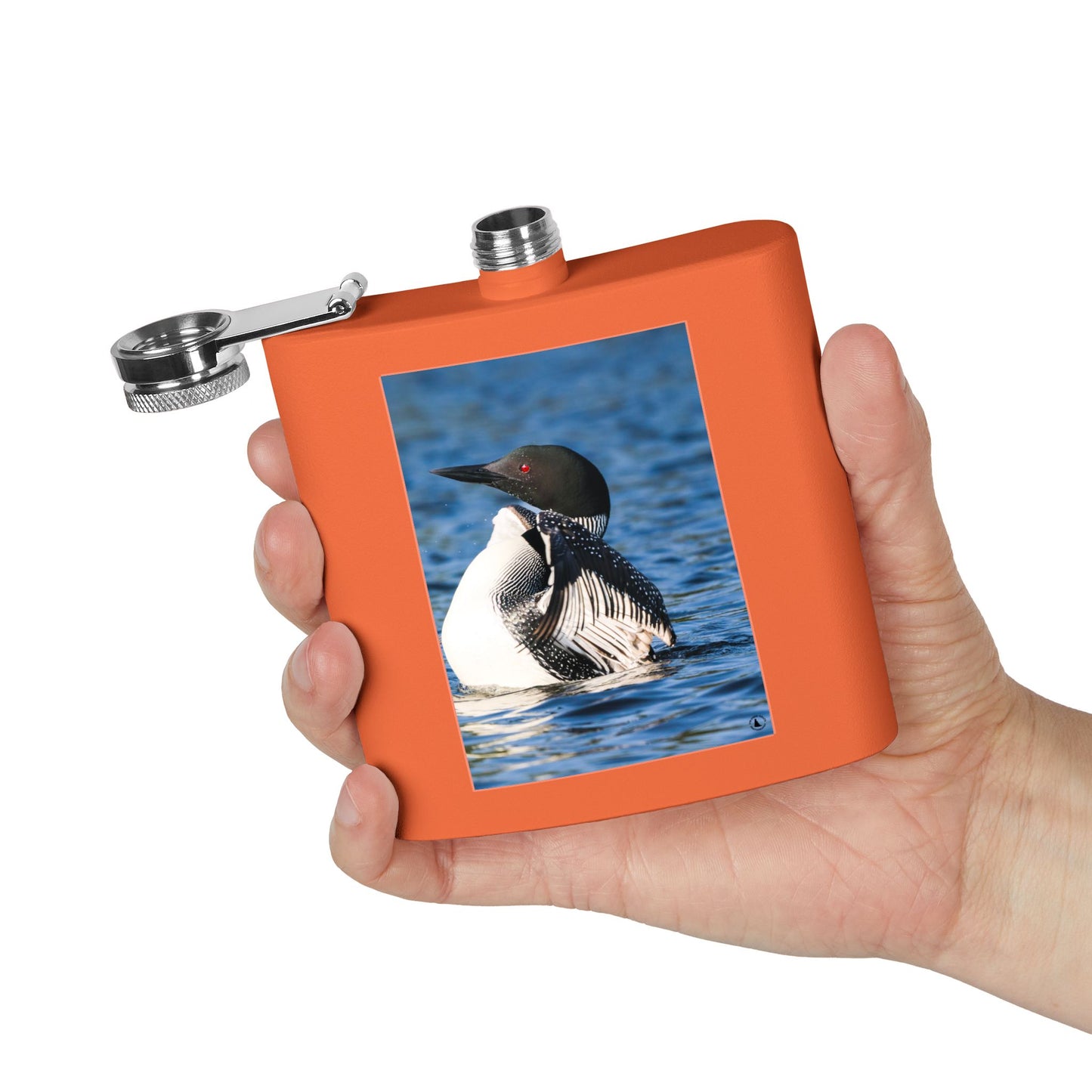 Loon Photo Stainless Steel Flask — 6oz Wildlife Waterfowl Hip Flask