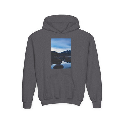 Youth Hoodie with Mountain Lake Photo Print — Nature Landscape Pullover