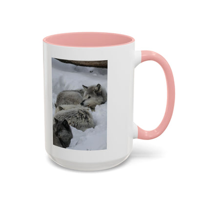 Wolf Pack Coffee Mug – Accent Black Handle 11/15oz, Winter Wildlife Photo