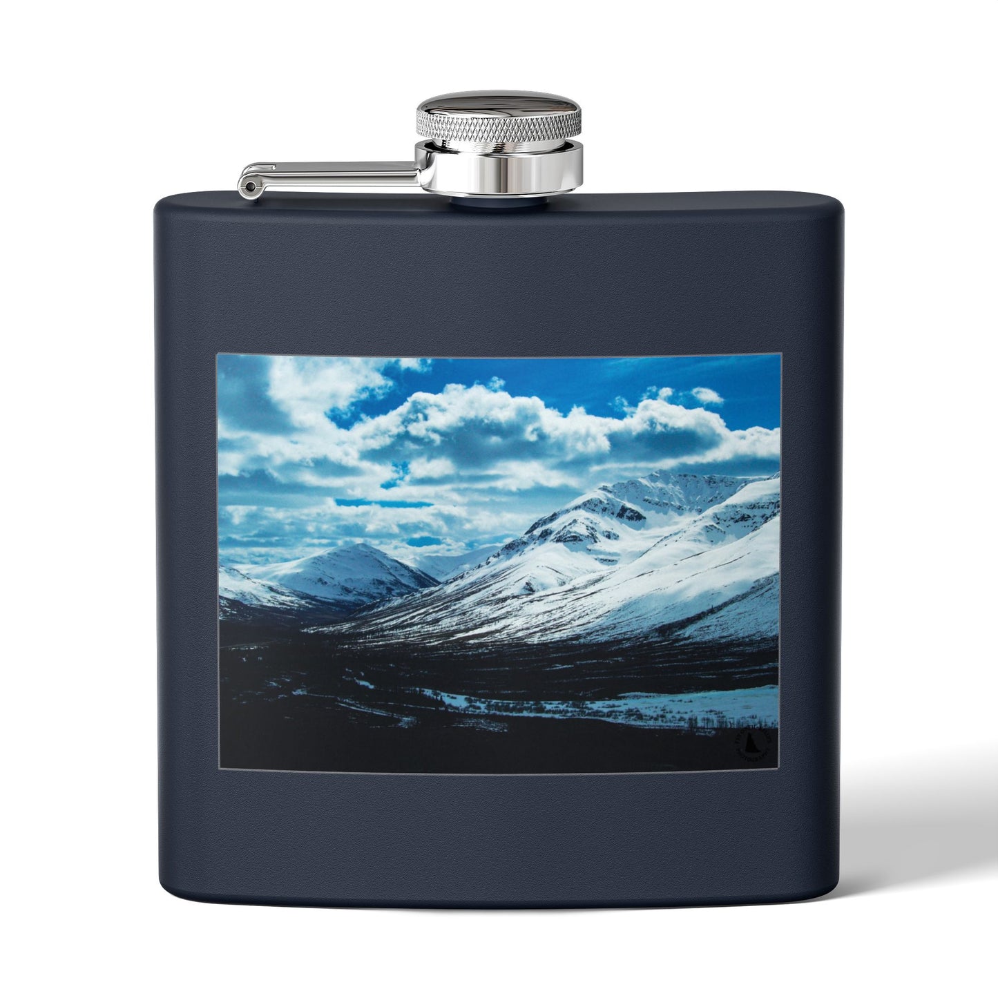 Mountain Winter Scene 6oz Stainless Steel Flask — Snowy Peaks Travel Hip Flask