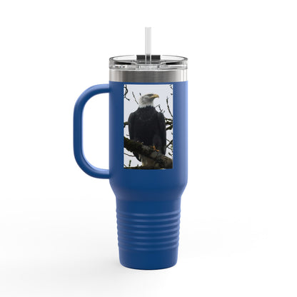 40oz Insulated Travel Mug with Bald Eagle Photo — Outdoor, Patriotic Wildlife Tumbler
