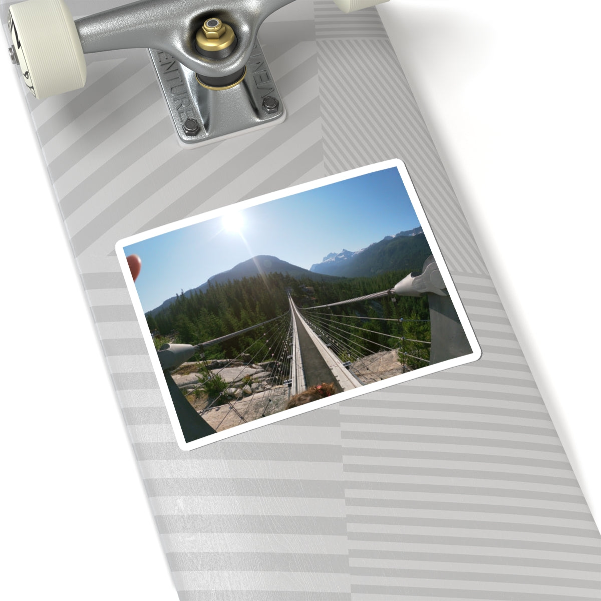 Suspension Bridge Landscape Sticker — Scenic Mountain Hiking Photo Kiss-Cut Sticker