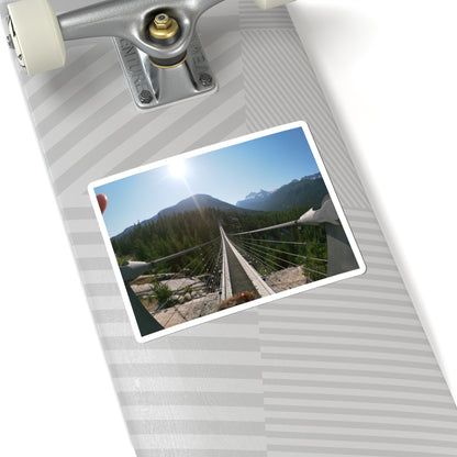 Suspension Bridge Landscape Sticker — Scenic Mountain Hiking Photo Kiss-Cut Sticker