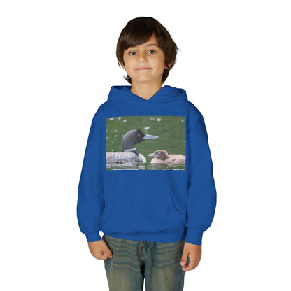 Youth Hoodie — Common Loon with Chick Nature Photo