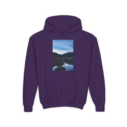 Youth Hoodie with Mountain Lake Photo Print — Nature Landscape Pullover