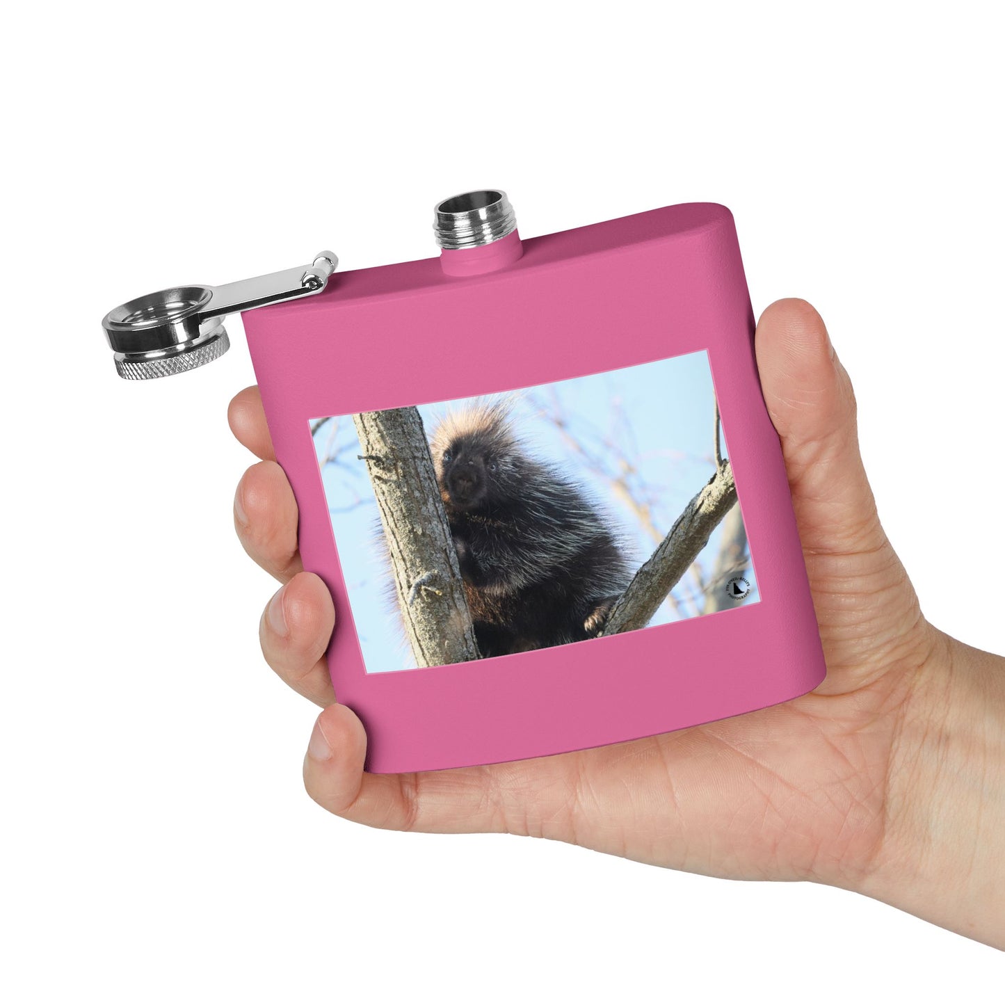 Porcupine Photo Stainless Steel Flask — 6oz Wildlife Hip Flask