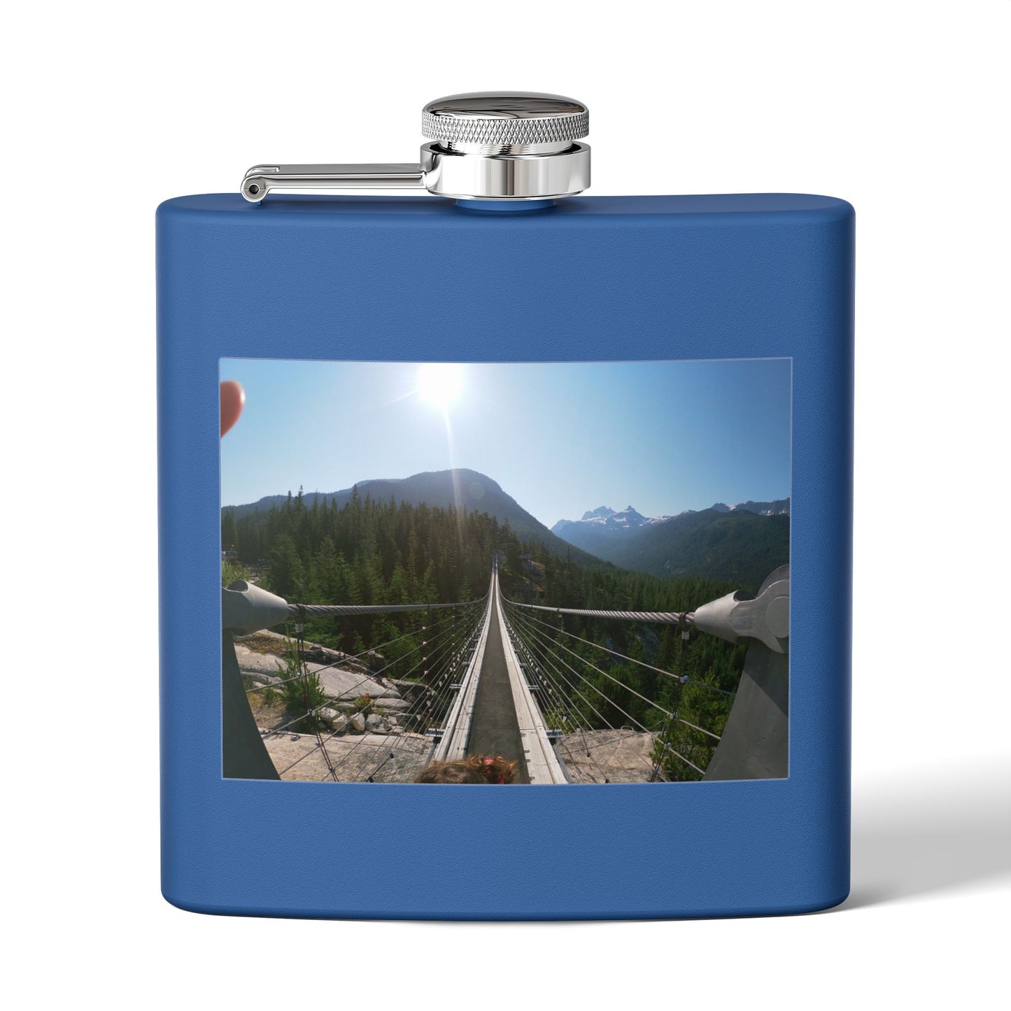 6oz Stainless Steel Flask with Mountain Suspension Bridge Photo — Outdoor Adventure Gift