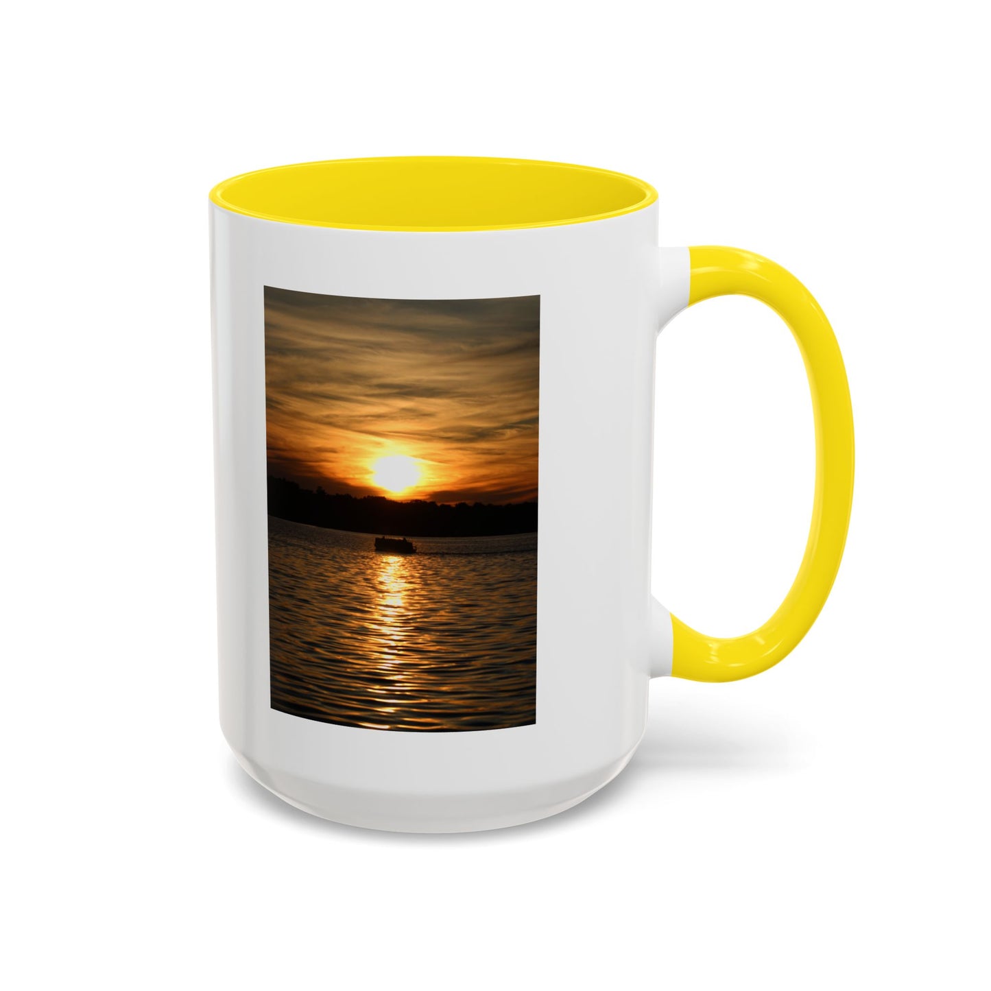 Sunset Lake Photo Accent Coffee Mug — Golden Sunset Reflection (11/15oz)