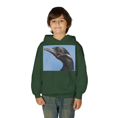 Youth Hoodie with Close-Up Cormorant Photo — Nature-Lover Kids Pullover