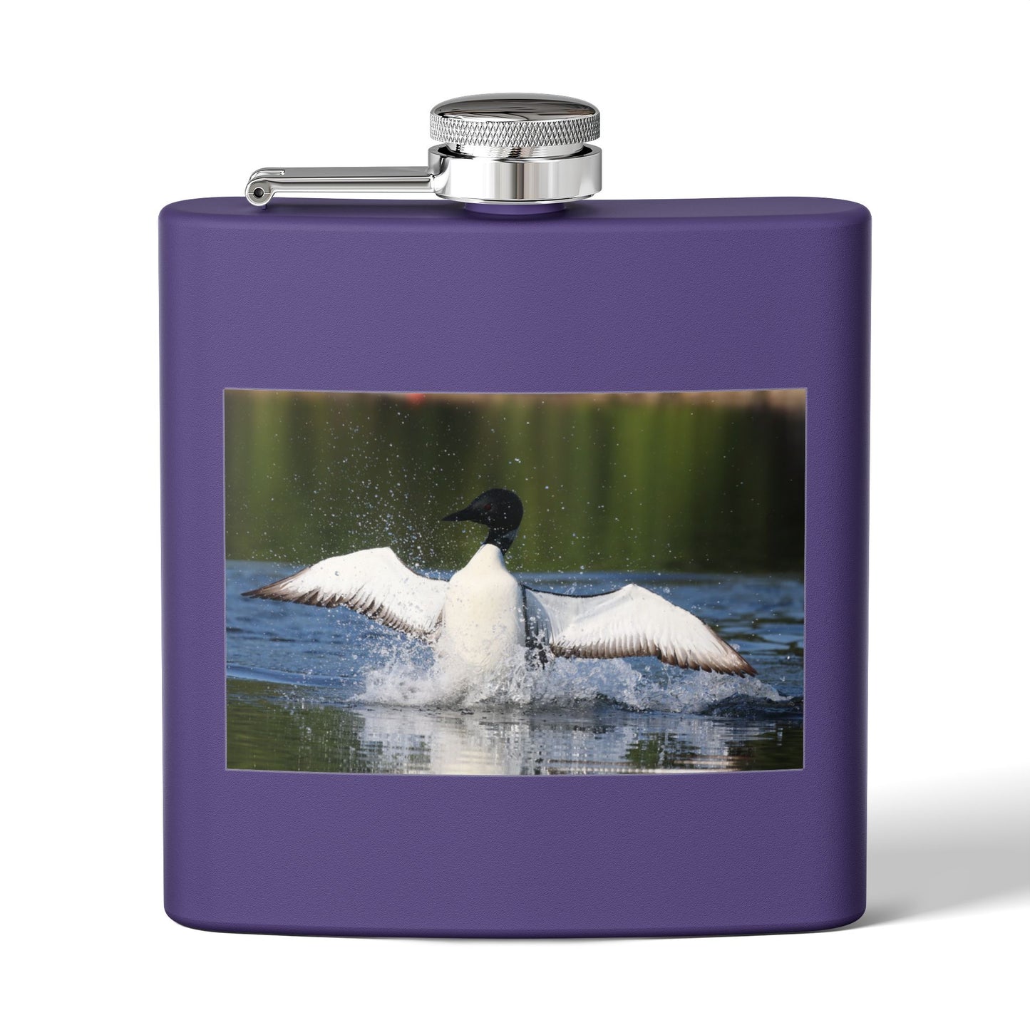 Duck Photography 6oz Stainless Steel Flask — Loon Splash Wildlife Hip Flask