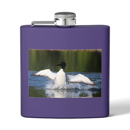 Duck Photography 6oz Stainless Steel Flask — Loon Splash Wildlife Hip Flask