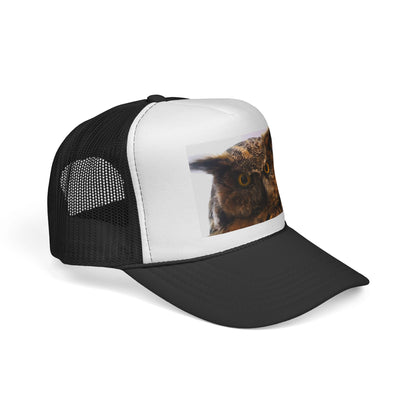 Owl Portrait Trucker Cap — Rustic Wildlife Snapback Hat