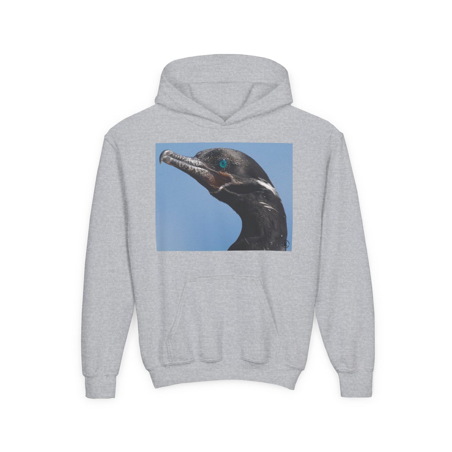 Youth Hoodie with Close-Up Cormorant Photo — Nature-Lover Kids Pullover