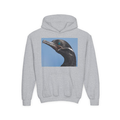 Youth Hoodie with Close-Up Cormorant Photo — Nature-Lover Kids Pullover