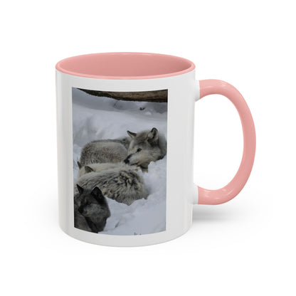 Wolf Pack Coffee Mug – Accent Black Handle 11/15oz, Winter Wildlife Photo