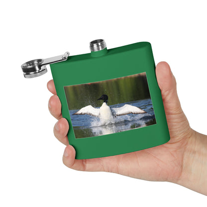 Duck Photography 6oz Stainless Steel Flask — Loon Splash Wildlife Hip Flask