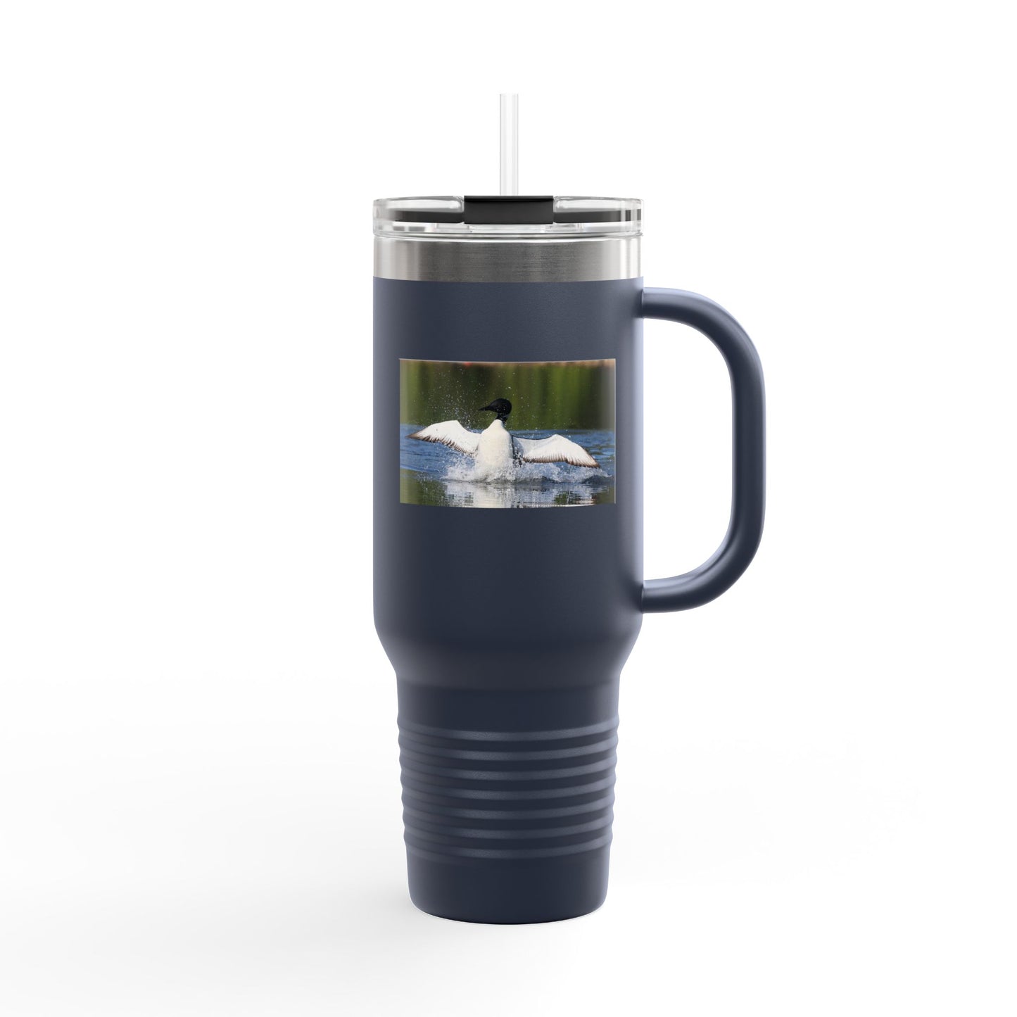40oz Insulated Travel Mug with Scenic Loon Photo — Double-Wall Stainless Tumbler for Outdoors & Commuting