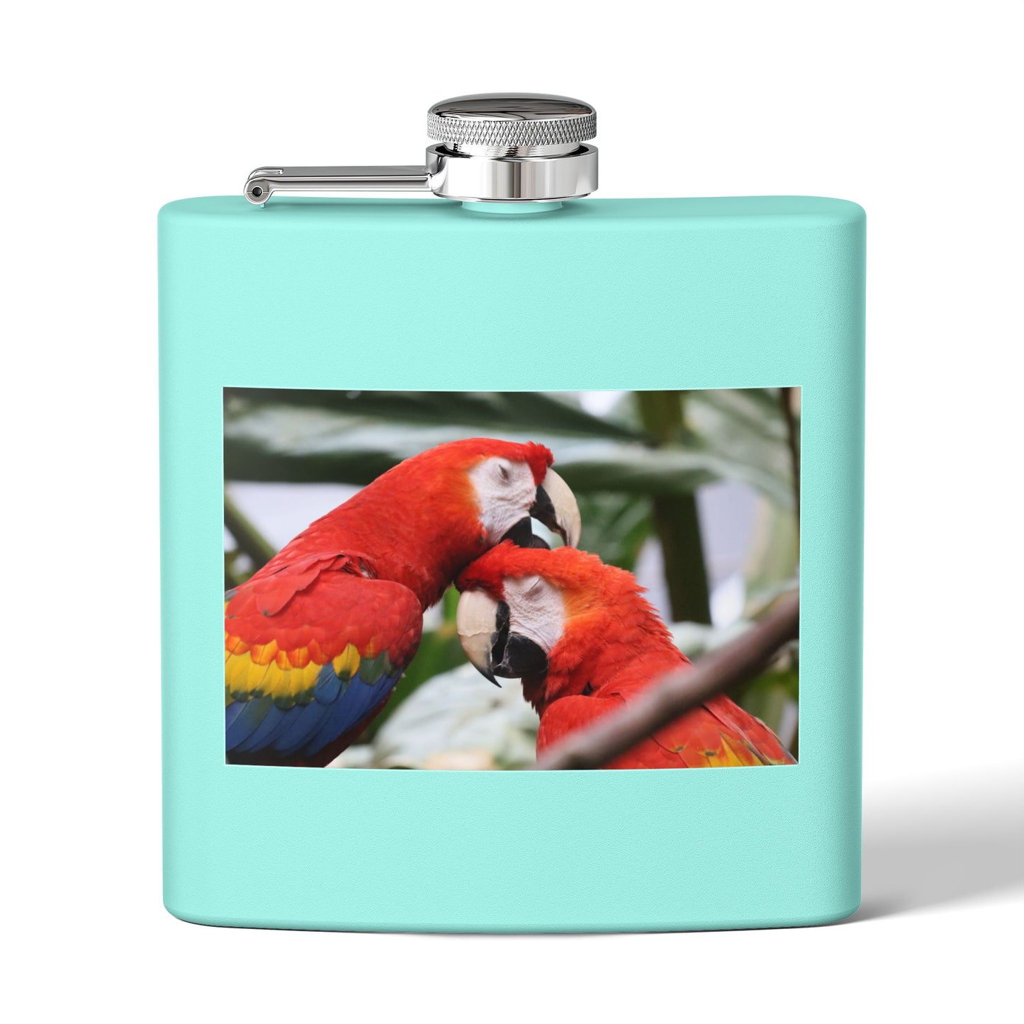 Parrot Photo Stainless Steel Flask — 6oz Tropical Scarlet Macaw Hip Flask